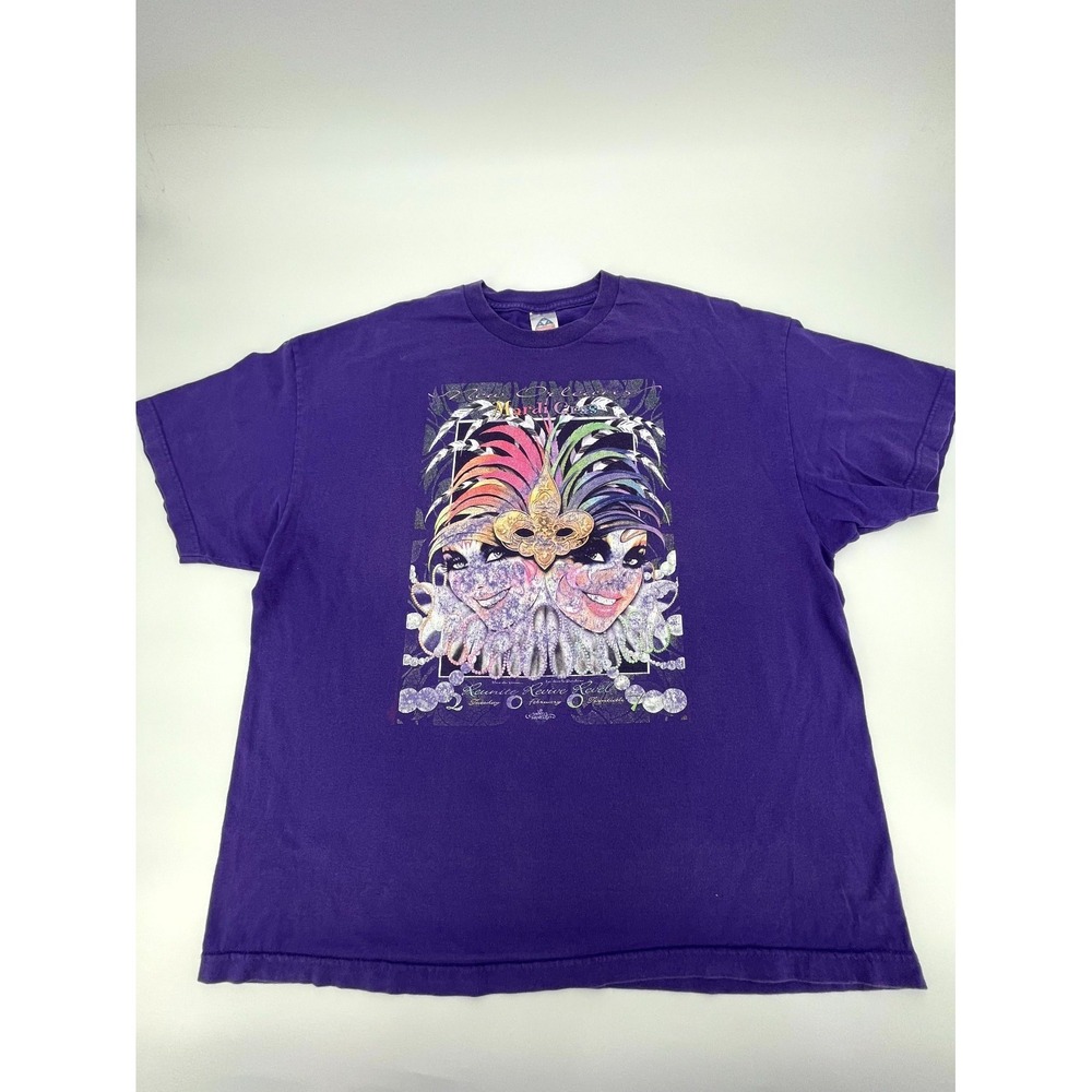 Alstyle Apparel & Activewear T Shirt Mens 2XL Purple Cotton‎ Mardi Gras Graphic